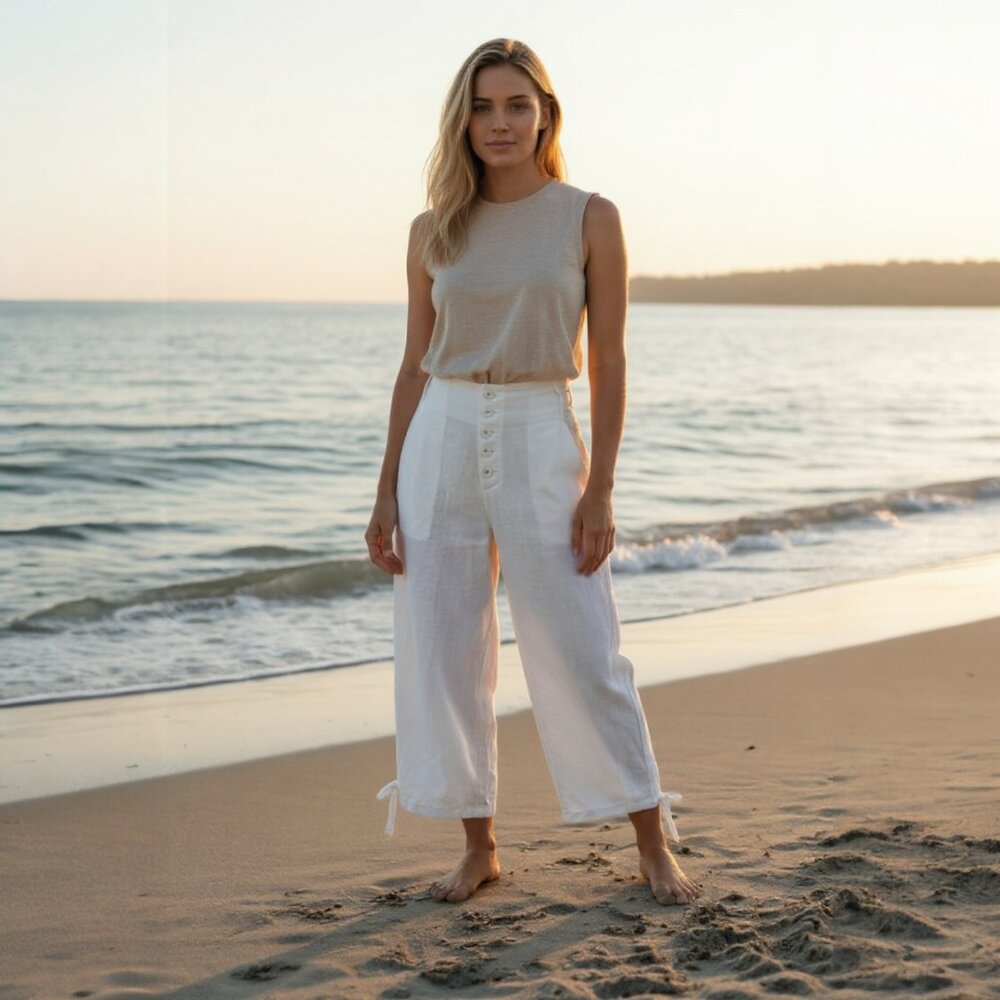 Ashley Stewart Linen Blend Plus Capris  white Crop Pants White Size 16 NWT